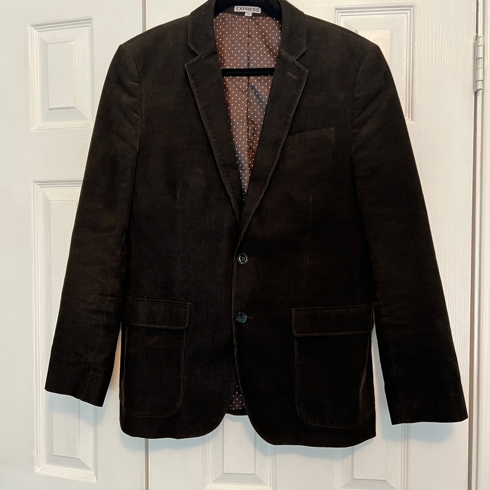 Express Men's Deep Brown Fitted Corduroy Blazer Jacket - Picture 1 of 10